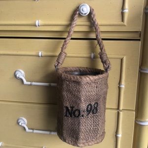 Hanging burlap candle holder or plant holder